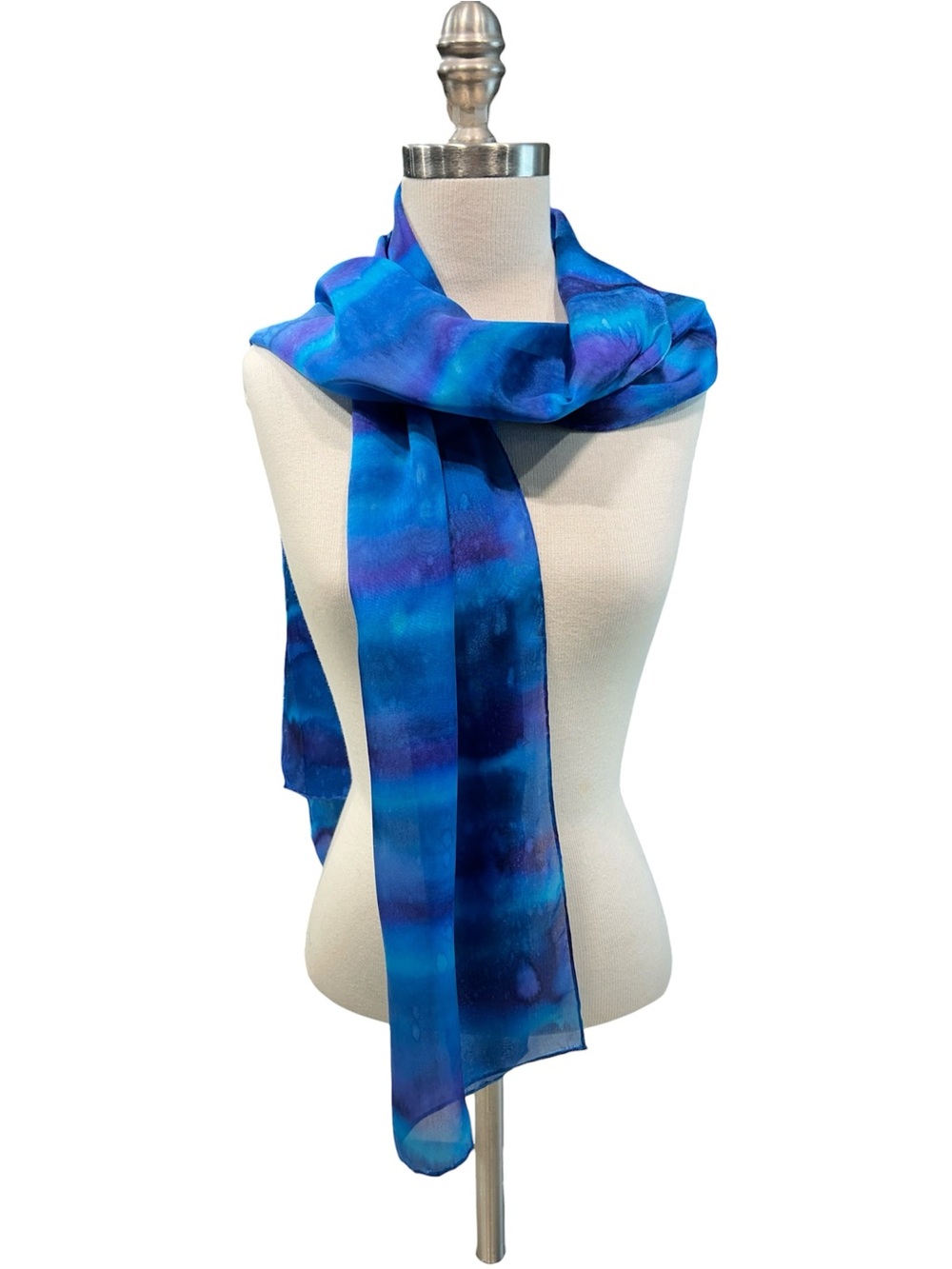 Hand Painted Royal Blue, Turquoise, Purple Silk Scarf NWT
